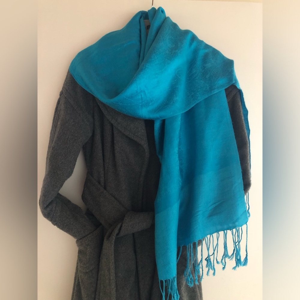 Pashmina Scarf Wrap Shawl - Turquoise Blue - 100% Pashmina- Paisley Pattern - Picture 4 of 8